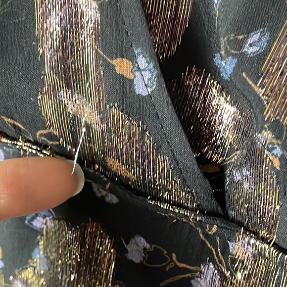 SOLD New BA&SH Lady Dress Floral Metallic Tee Silk Midi V Neck Short Sleeve XS - Picture 14 of 16